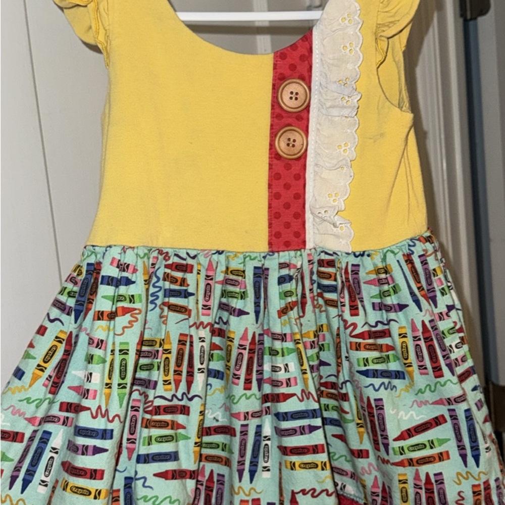 Yellow and Mint Crayon Print Kids Dress